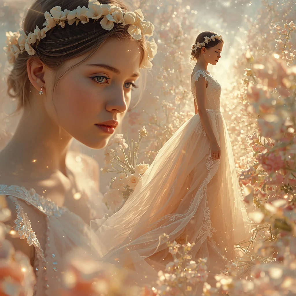 Beautiful Girl in Luminous Crystal Bloom Bridge Collage | Sparkling Floral Crossing Prompt | prompt for Gemini girl style trending — AI image prompt
