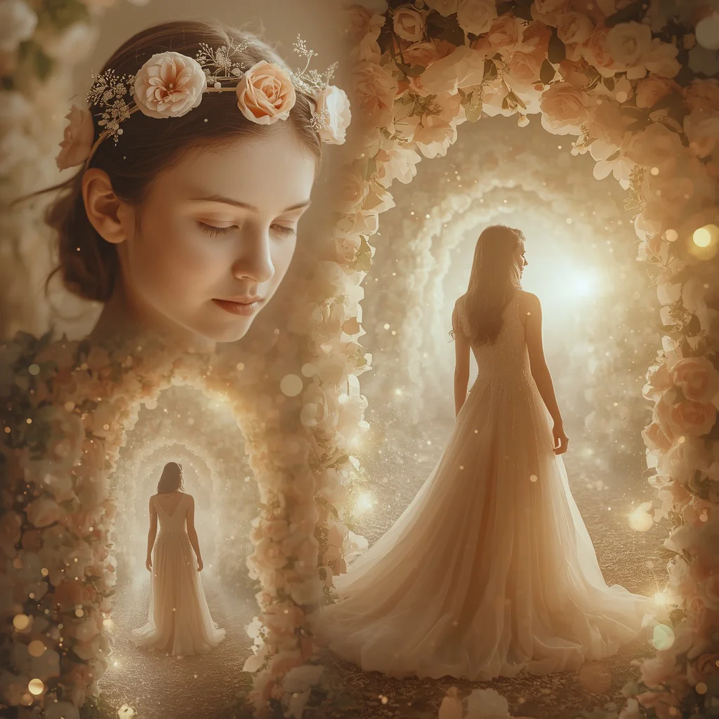 Beautiful Girl in Luminous Floral Gateway Pathway Collage | Botanical Portal Prompt | Prompt for Gemini AI look couple — AI image prompt