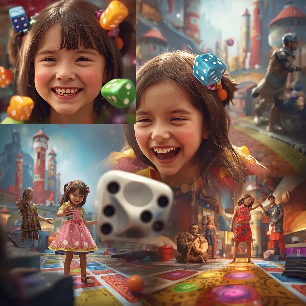 Cute Girl in Living Board Game Adventure World Collage | Playful Strategy Prompt | prompt seen trending girl photo — AI image prompt