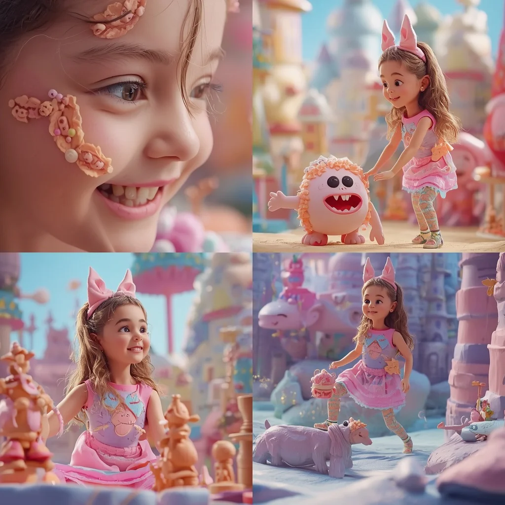 Cute Girl in Living Claymation World Adventures Collage | Stop-Motion Whimsy Prompt | ai prompt text to image — AI image prompt