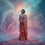 Festive Pastel Saree Celestial Map Constellation Projection Collage Cosmic | traditional saree prompt pdf